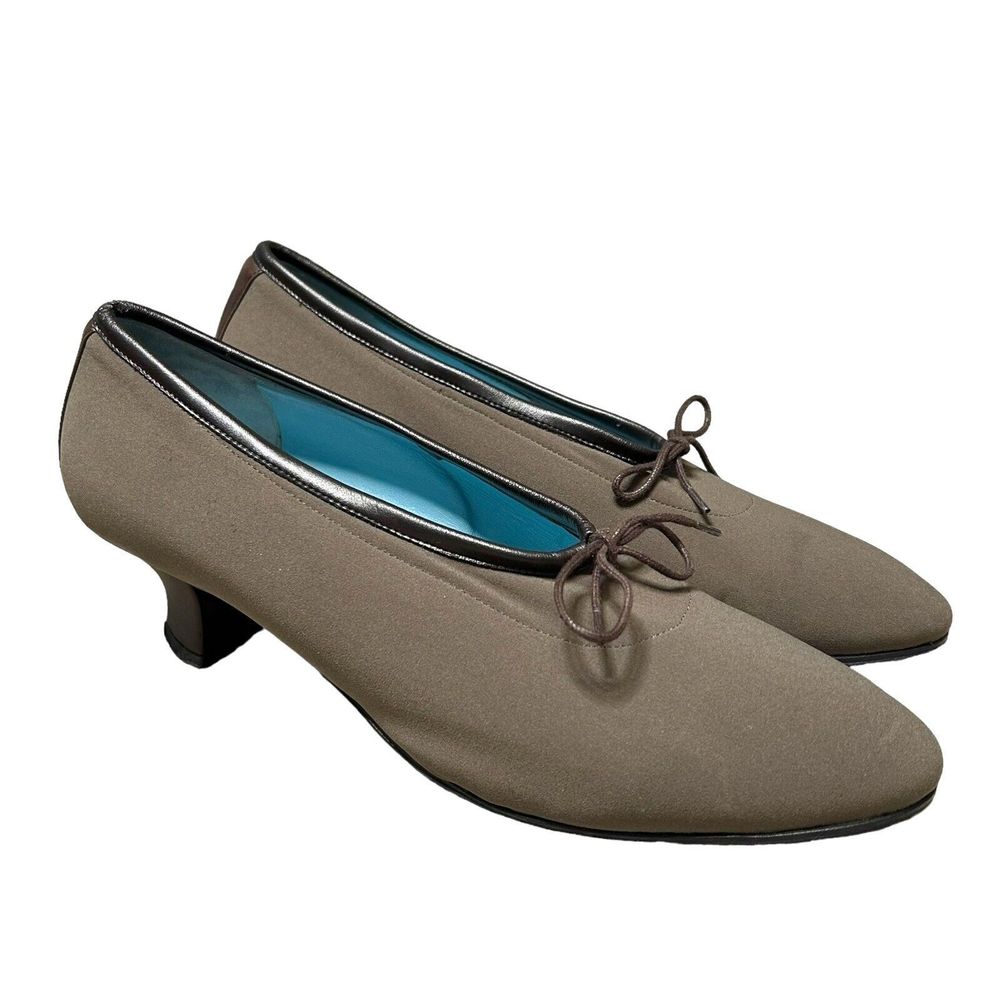 Thierry Rabotin Low Block Heel Pumps Olive Green Bow Sz‎ EU 41/ US 10.5 READ